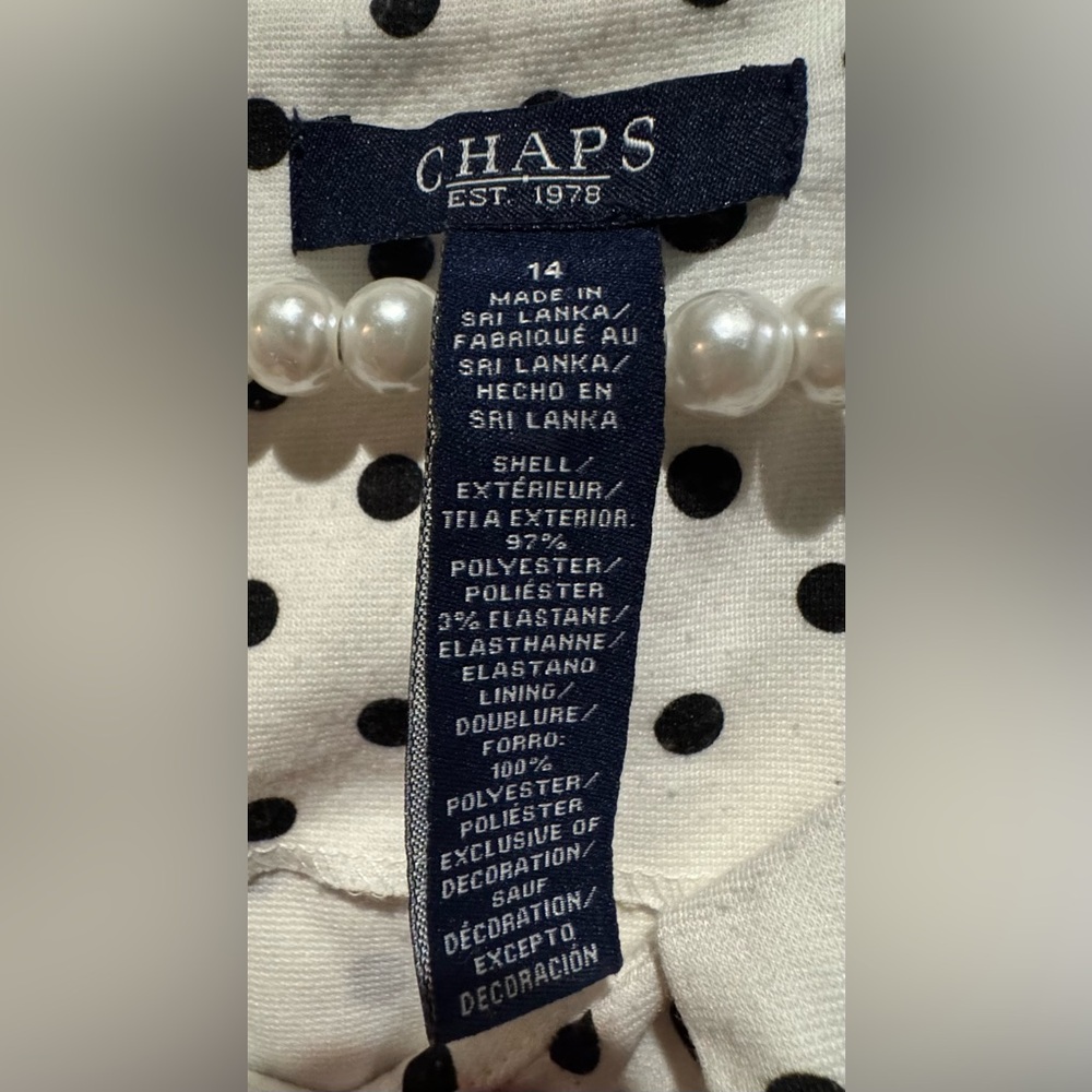 Dress - Chaps - white w/ black polka dots - size 14. Flattering. Pockets! Great - Picture 8 of 8